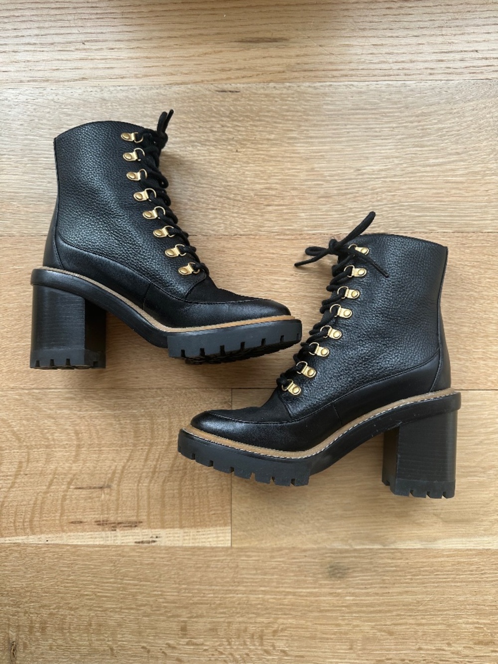 TORY BURCH Miller Mixed-Materials Lug Sole Boot | Black | Size 6